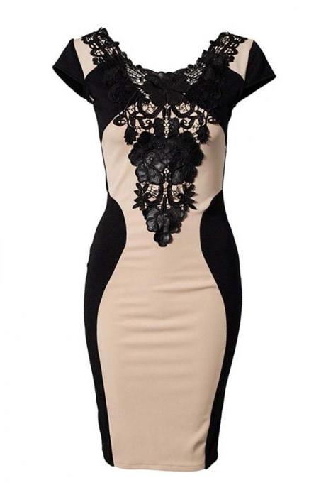 Floral Lace Front Bodycon Dress With Scoop Back We01po