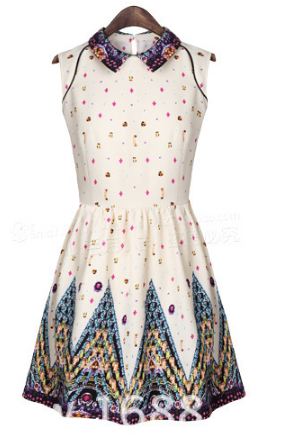 Fashion Doll Collar Print Dress Fg42714jh
