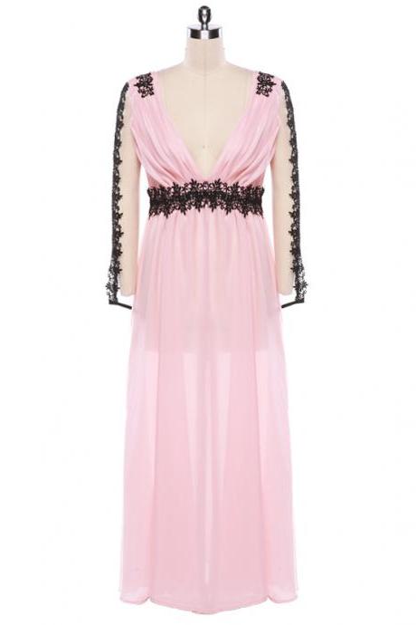 Long Lace Chiffon Prom Gown Dress