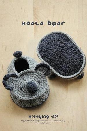 Koala Bear Baby Booties Crochet Pattern (pdf)