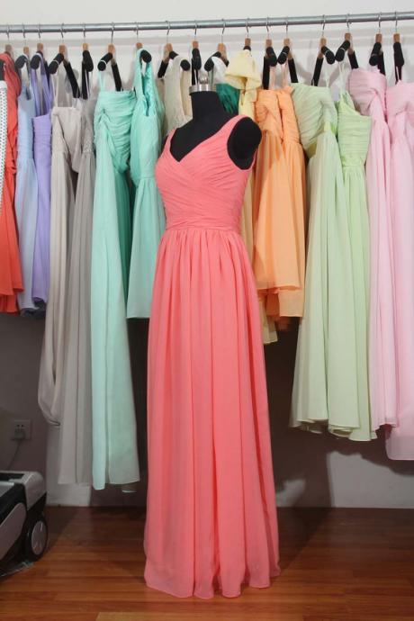 Coral bridesmaid dress, Cheap Bridesmaid Dress, A-line bridesmaid dress, Floor Length bridesmaid dress, Chiffon Bridesmaid Dress, BD2703