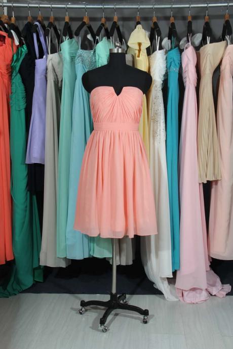 Coral Bridesmaid Dress, Popular Chiffon Bridesmaid Dress, A-line Short Bridesmaid Dress/Homecoming Dress, BD2705