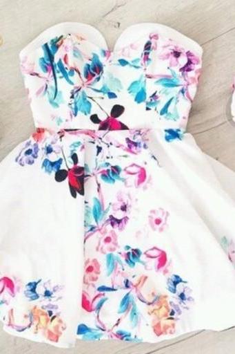 White Floral Strapless Dress