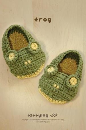Frog Baby Booties Crochet PATTERN, SYMBOL DIAGRAM (pdf) by kittying
