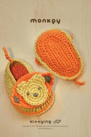 Monkey Baby Booties Crochet Pattern, Symbol Diagram (pdf) By Kittying