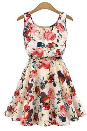 Fashion Floral Print Sleeveless Summer Casual Dress Bgh07