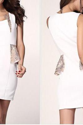 Sequins Shining Show Body Elegant Dress White