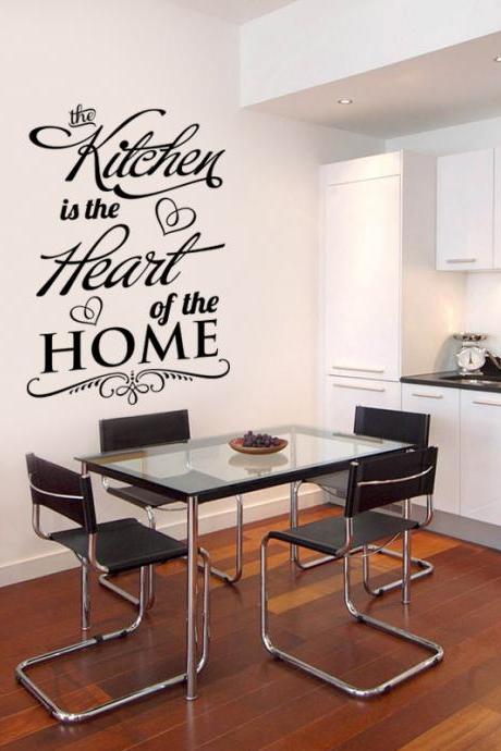 Wall Decal Quotes - The Kitchen is the Heart of the Home Wall Decal, art quote stickers, design wall decoration, vinyl lettering