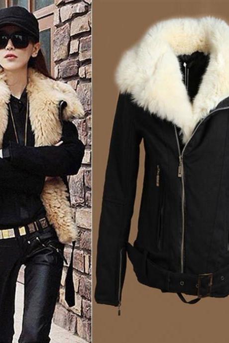 Women&amp;#039;s Warm Lush Fur Winter Coat Black Outerwear Jacket Parka