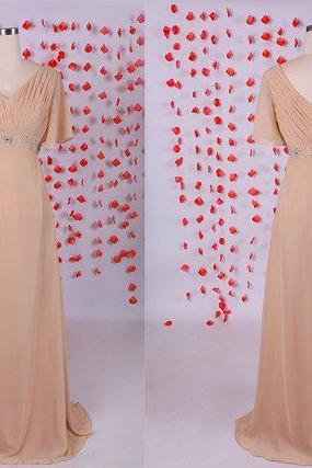 Elegant Long Prom Dress,champagne Prom Dress,short Sleeves Prom Dresses Chiffon Prom Dresses,mother Of The Bride Dress,special Occasion Dresses