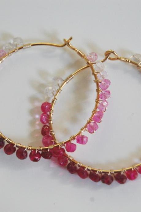  Genuine Shaded Ruby and Gold filled Hoop Earrings