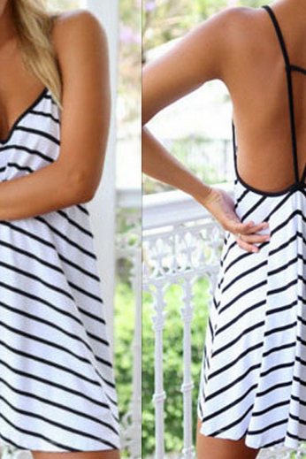 Sexy V-neck striped halter dress AX5701ax