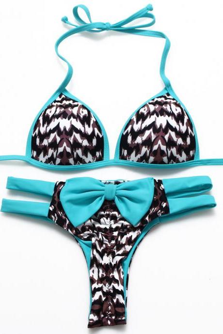 Cute Leopard print girl bow swimwear bikinis