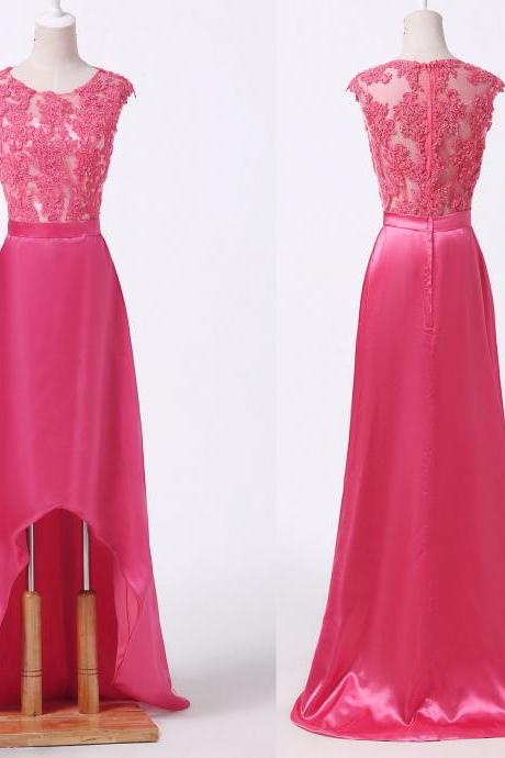 Fashion Full Length Hi-lochiffon Lace Applique Prom Dresses Evening Dress Bridesmaid Dresses Custom Made L158