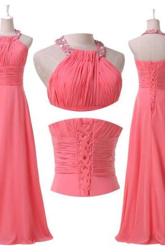 Fashion Full Length Chiffon Beaded Prom Dresses Evening Dress Bridesmaid Dresses Custom Made L185