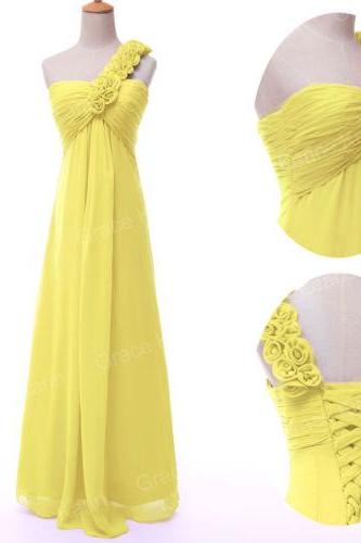Fashion Full Length Chiffon One Shoulder Prom Dresses Evening Dress Bridesmaid Dresses Custom Made L186