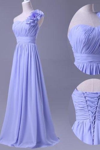 Fashion Full Length Chiffon One Shoulder Prom Dresses Evening Dress Bridesmaid Dresses Custom Made L193