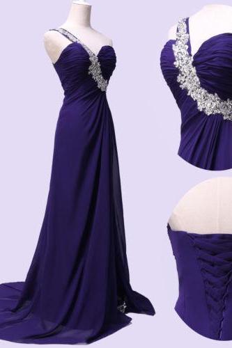 Fashion Full Length Chiffon One Shoulder Lace Applique Prom Dresses Evening Dress Bridesmaid Dresses Custom Made L197
