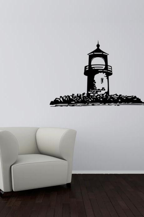 Lighthouse art sticker for Wall, nautical vinyl decals, lighthouse and rocks sticker