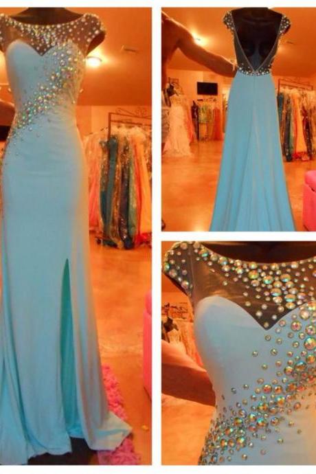 Blue Prom Dress, Cap Sleeve Prom Dress, Charming Prom Dress, Long Prom Dress, Pretty Prom Dress, Occasion Dress, Evening Dress, Bd260