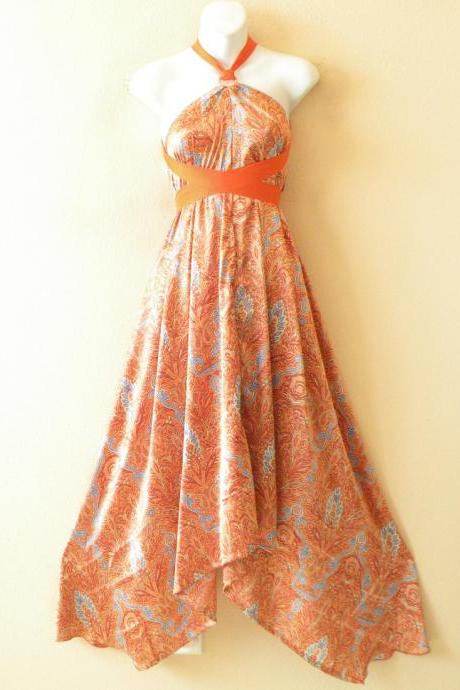 1d94 Orange Versatile Silk Multi Wear Scarf Long Maxi Halter Dress Maternity
