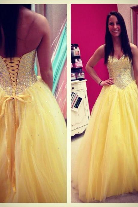 Yellow Prom Dress, Sweet Heart Prom Dress, Lace Up Prom Dress, Gorgeous Prom Dress, Floor-length Prom Dress, Evening Dress, Bd283