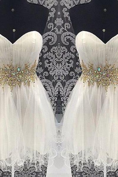 Stunning Rhinestones Ball Gown Sweetheart Neckline Mini Homecoming Dress Prom Dress Bridesmaid Dress