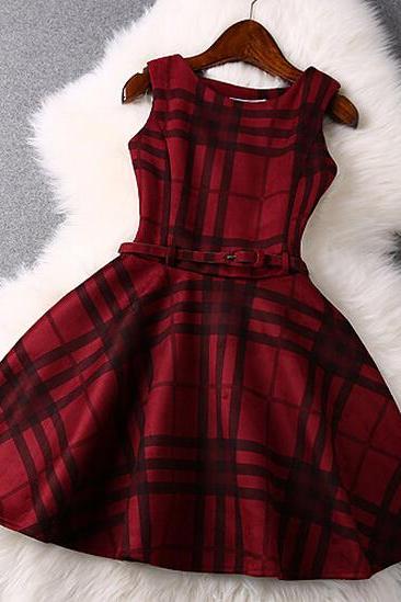 2015 new fashion Grid Sleeveless Fashion Dress