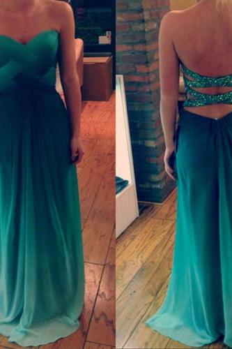Green Prom Dress, Sweet Heart Prom Dress, Gradient Prom Dress, 2015 Popular Prom Dress, Backless Prom Dress, Elegant Prom Dress, Bd307