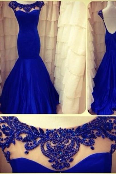 royal blue prom dress, cap sleeve prom dress, mermaid prom dress, prom dress 2015, backless prom dress, evening dress, BD311