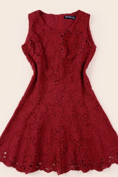 Slim Round Neck Lace Print Sleeveless Dress Fg51417jh