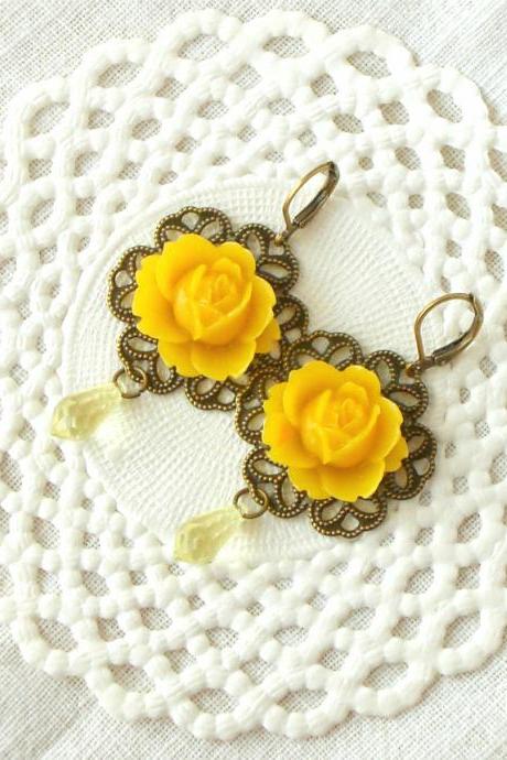 Ines, Mustard rose filigree earrings, Autumn fashion