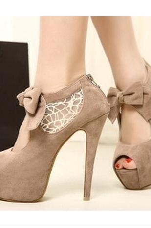 FASHION LACE BOW SHOES HIGH HEEL
