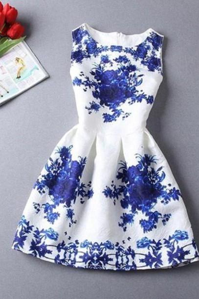 Blue And White Porcelain Print Dress