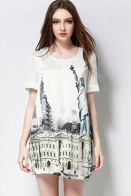 2015 summer Lace Inn Vintage Pattern Print Summer Tunic Dress High Quality