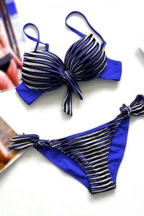 Stylish Women&amp;amp;#039;s Sexy Bikini Set Bandage Striped Fashion Swimsuit Swimwear