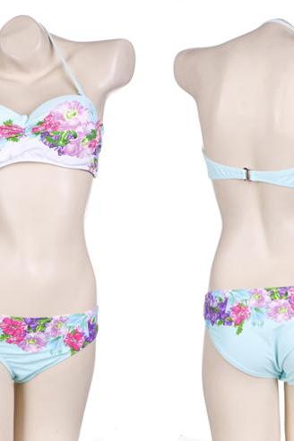 Halter Floral Push-up Bikini Set