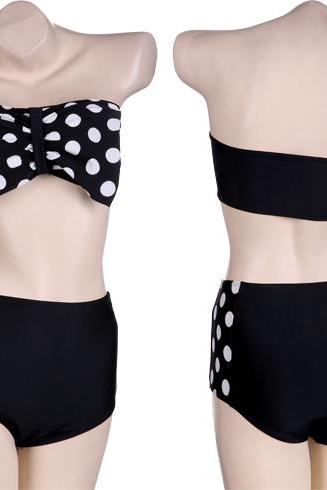 Best Sale!! Stylish Lady Women New Fashion Round Dot Strapless Sexy Swimwear Beachwear Swimsuit One Set