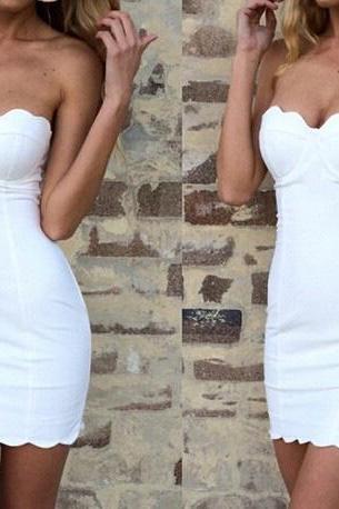 2015 summer fashion Wavy Edges Sexy White Dress