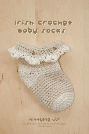Crochet Pattern - Irish Crochet Baby Socks Preemie Shoes Beige Crochet Baby Socks Crochet Pattern (ics01-k-pat)