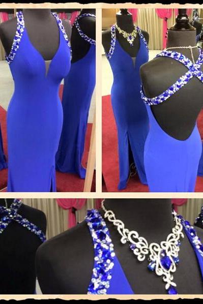 Royal Blue Prom Dress, Open Back Prom Dress, Floor-length Prom Dress, Prom Dress, Backless Prom Dress, Handmade Prom Dress, Sleeveless Prom