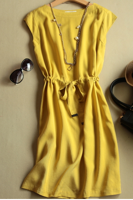 Fashion Yellow Sleeveless Dress,fashion Dress ,tb-01