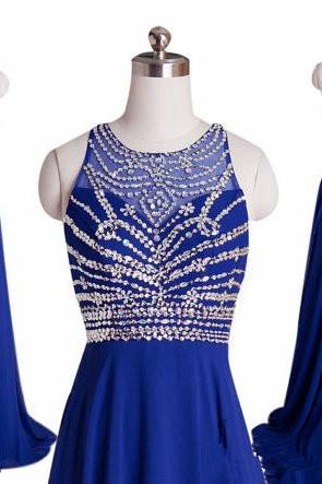 Pretty Handmade Royal Blue Beadings Long Prom Gowns, Evening Gowns, Formal Dresses, Prom Gowns 2016