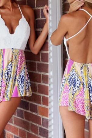 Fashion Halter Lace Stitching Dress We52101po