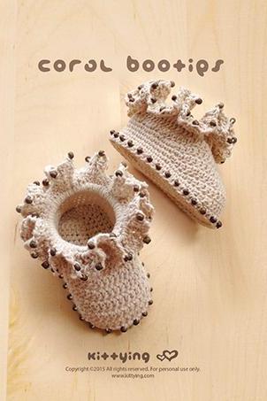 Crochet Coral Baby Booties Newborn Boots Preemie Shoes Crochet Pattern (cb03-m-pat)
