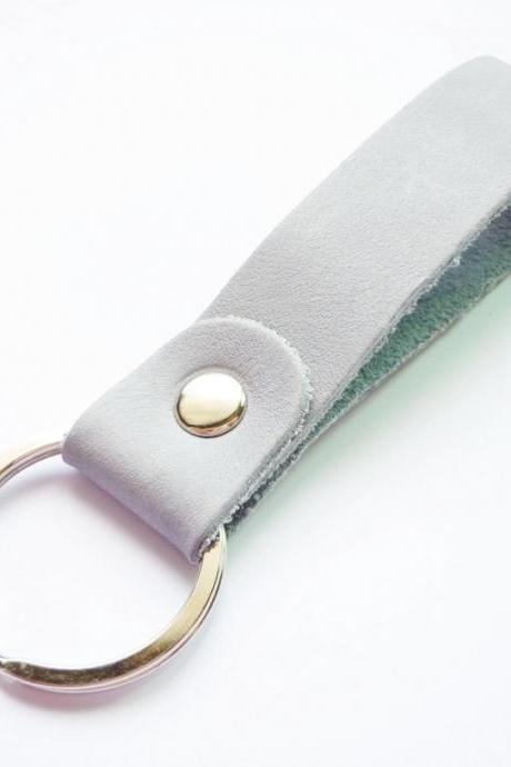Gray Genuine Leather Key Fob/Key Keeper/Key Holder/Key Ring - Gift under 10