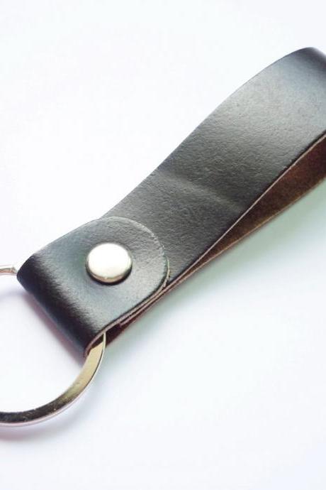 Black Genuine Leather Key Fob/Key Keeper/Key Holder/Key Ring - Gift under 10