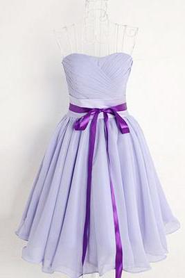 Pretty High Quality Short Lavender Chiffon Sweetheart Bridesmaid Dress With Belt, Lavender Short Bridesmaid Dresses, Short Prom Dresse,
