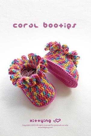 Crochet Coral Baby Booties Newborn Boots Preemie Shoes Crochet Pattern (CB03-M-PAT)