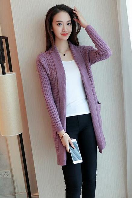 Fashion Long Sleeve Cardigans For Women - Purple